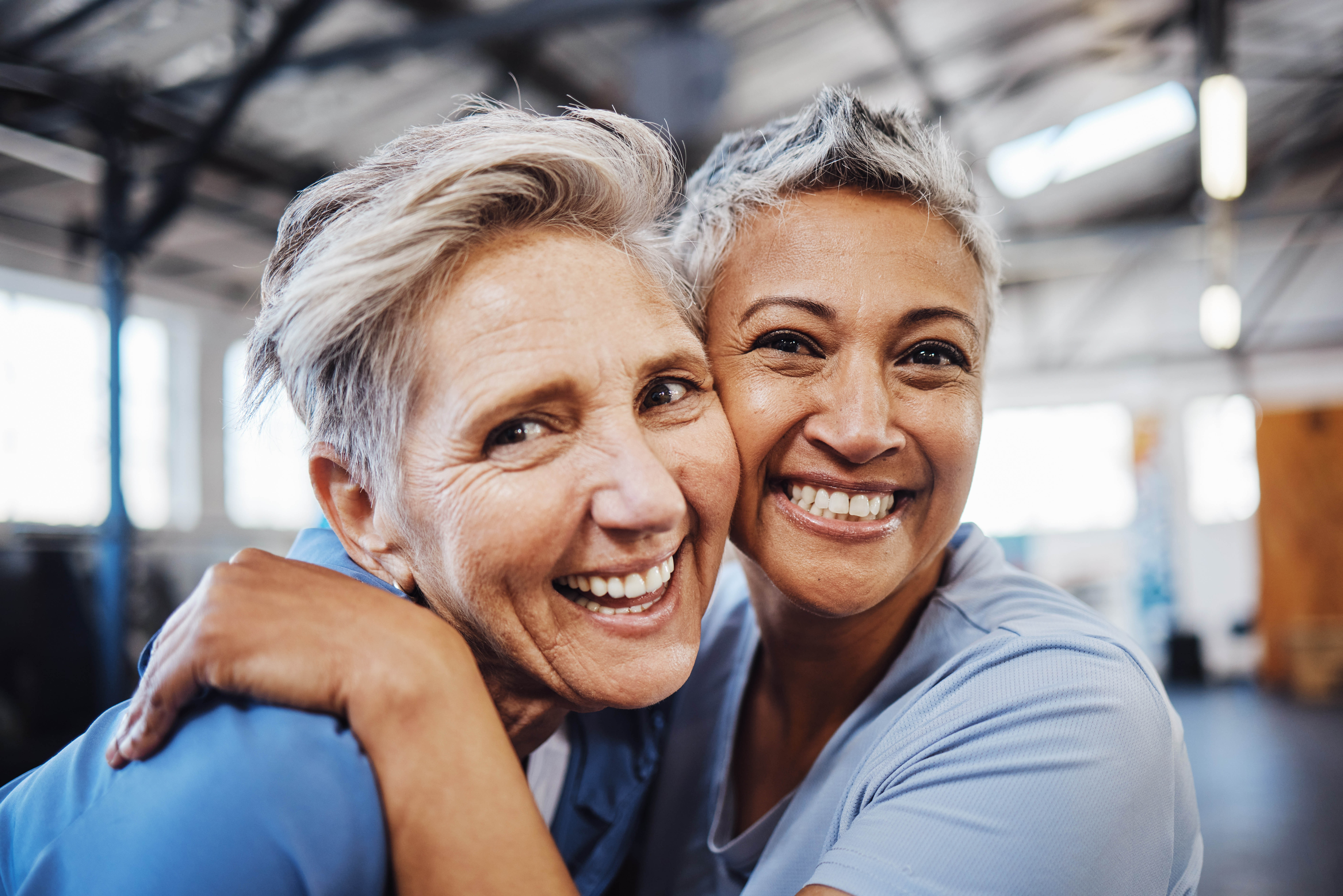 Close-up of two women taking a selfie together in the gym Close-up of two women taking a selfie together in the gym